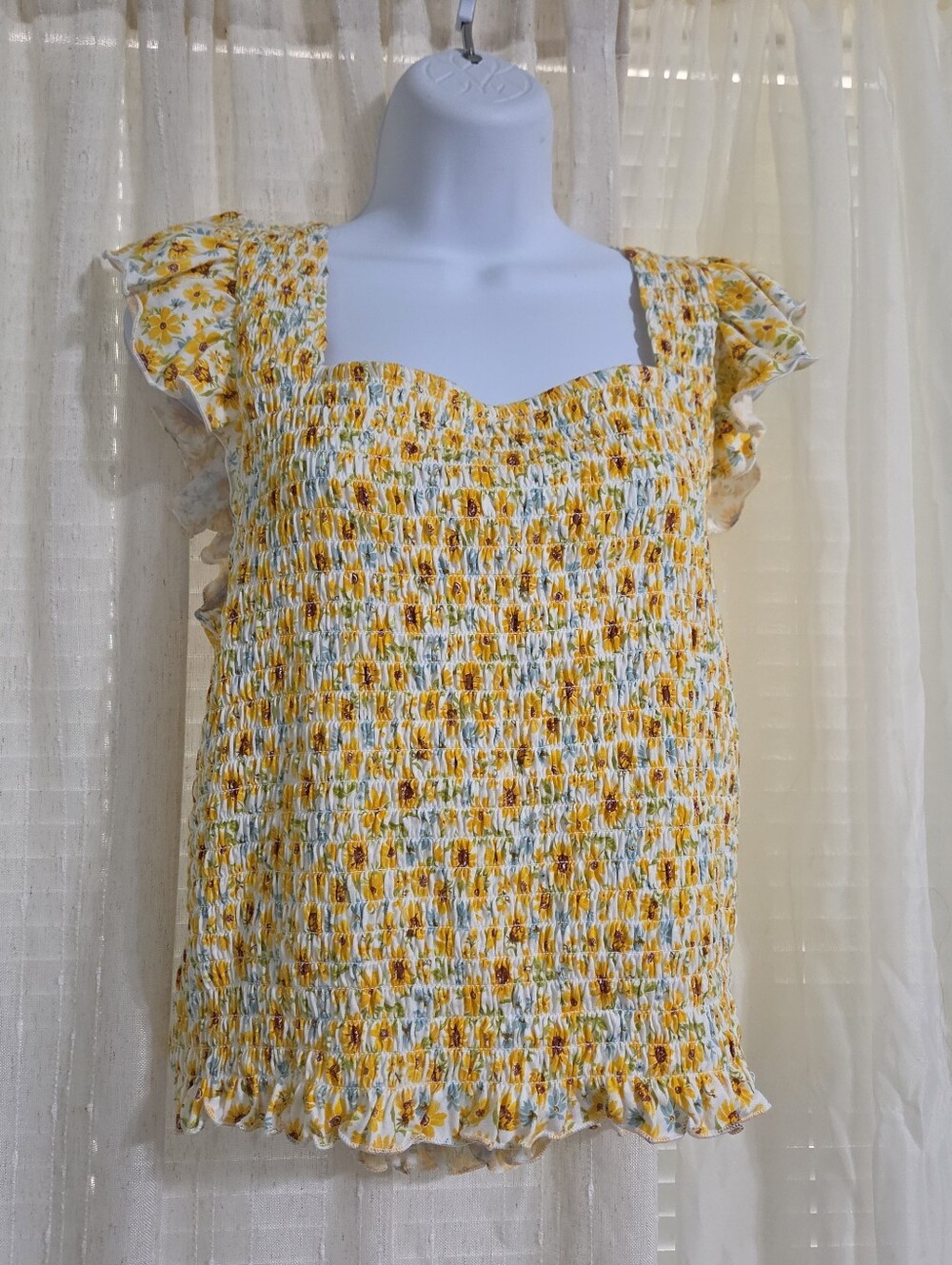 Old Navy Sunflower Smocked Flutter Sleeve Top